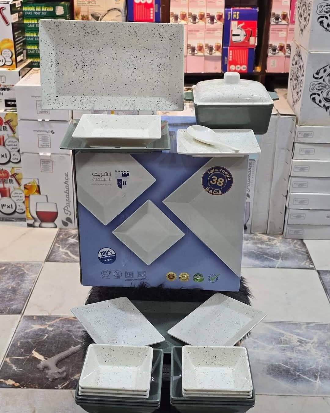 طقم ميلامين الشريف كلاسيك 38 الوان مختلفه