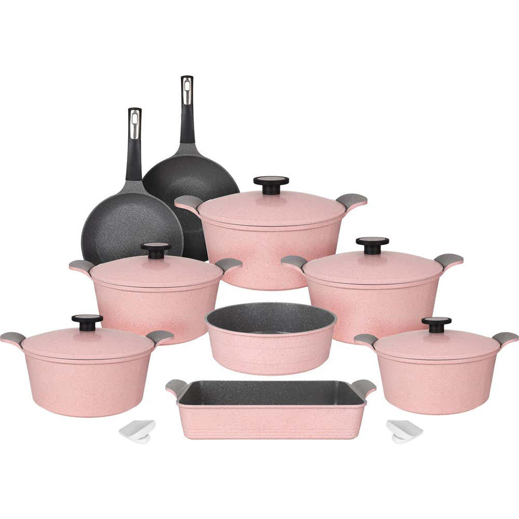 طقم جرانيت نيوفلام كوري أصلي 14 قطعة - متوفر بـ 4 ألوان (روز، وورم، جراي، أسود)