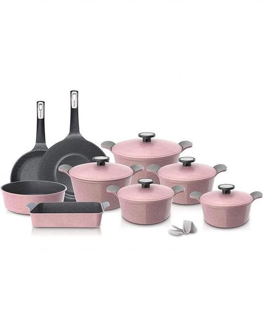 طقم جرانيت نيوفلام كوري أصلي 14 قطعة - متوفر بـ 4 ألوان (روز، وورم، جراي، أسود)