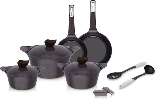 طقم جرانيت نيوفلام 10 قطع هو المنتج اللي الكل بيطلبه ومش بيستغنى عنه!
جودة كورية + تصميم أنيق + استخدام يومي مريح
وكمان هدية مميزة: 2 مغرفة توزيع على كل طقم!
متوفر بالألوان: الأسود – الروز – الكريمي
اختاري اللون اللي يليق بمطبخك
محتويات الطقم:
• 3 حلل جرانيت بمقاسات (18 – 20 – 24 سم)
• 2 مقلاية بمقاس (20 – 24 سم)
• طقم مسكات + 2 قطعة توزيع (هدية)