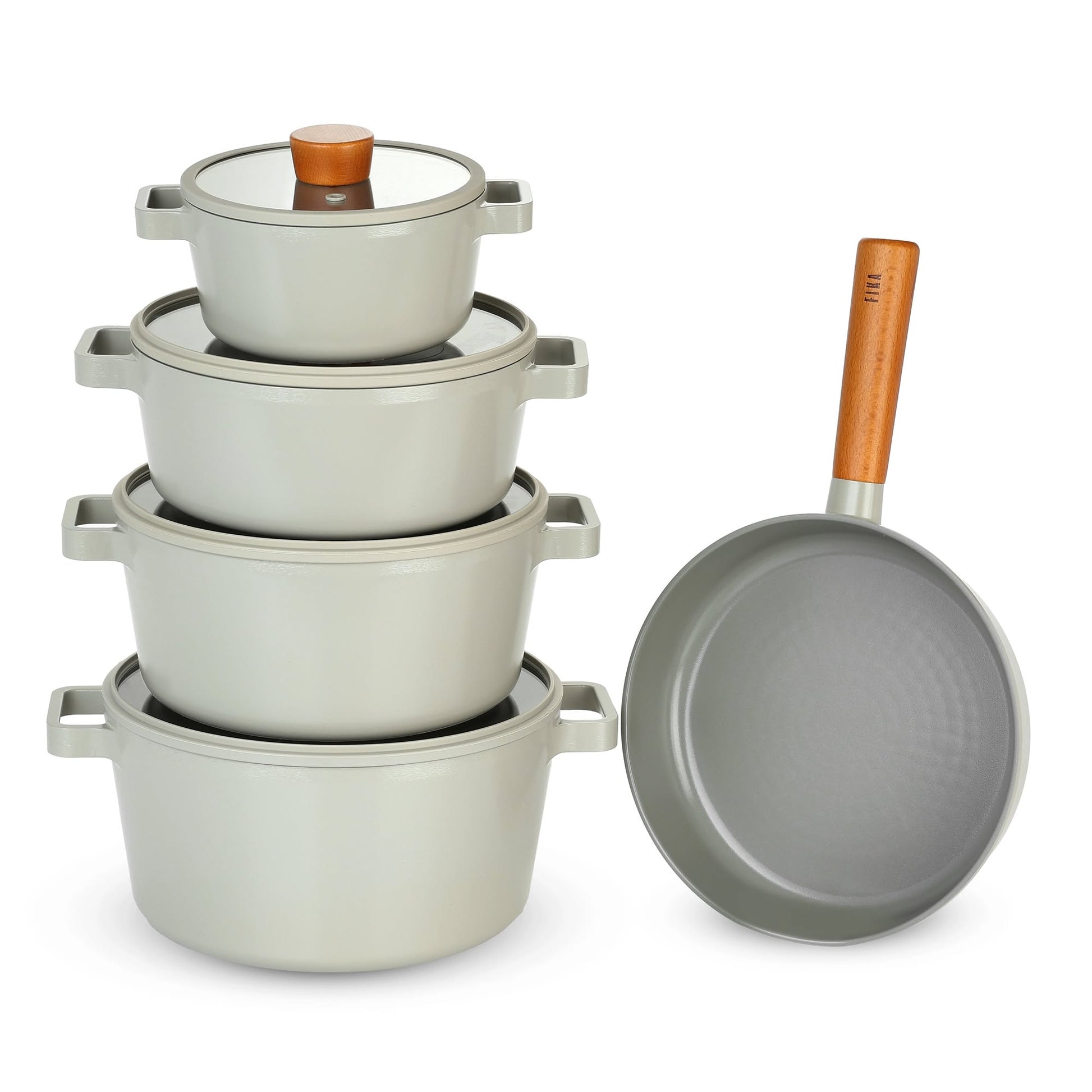 طقم نيوفلام فيكا 11 قطعة لون رمادي جراي بمقابض خشبية