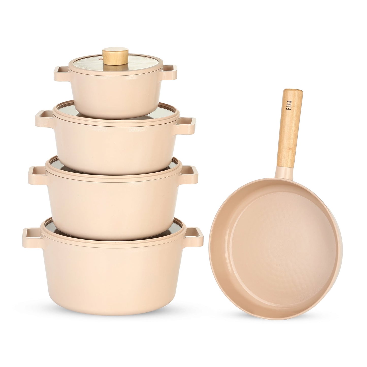 طقم نيوفلام فيكا 11 قطعة لون روز وردي بمقابض خشبية