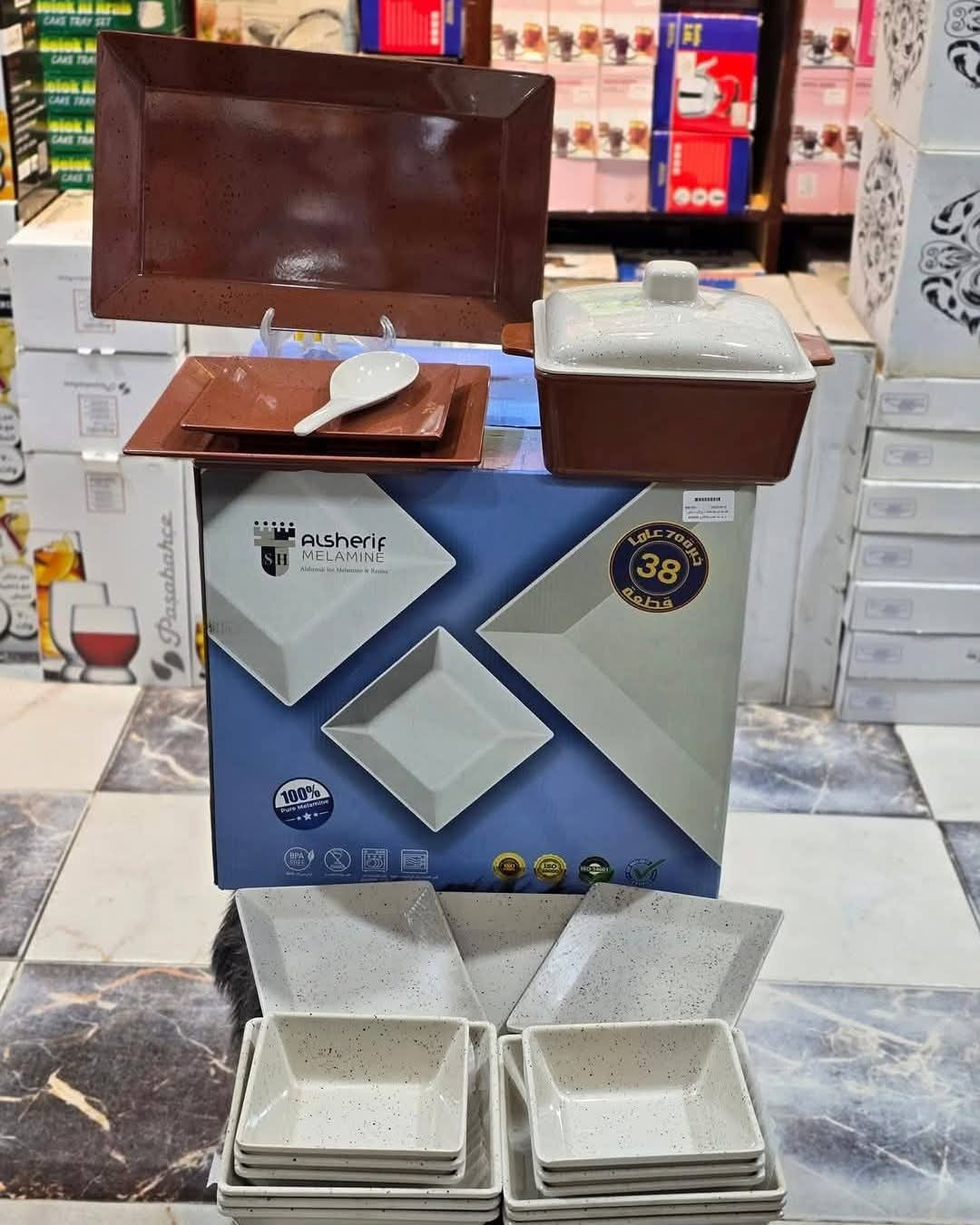 طقم ميلامين الشريف كلاسيك 38 الوان مختلفه