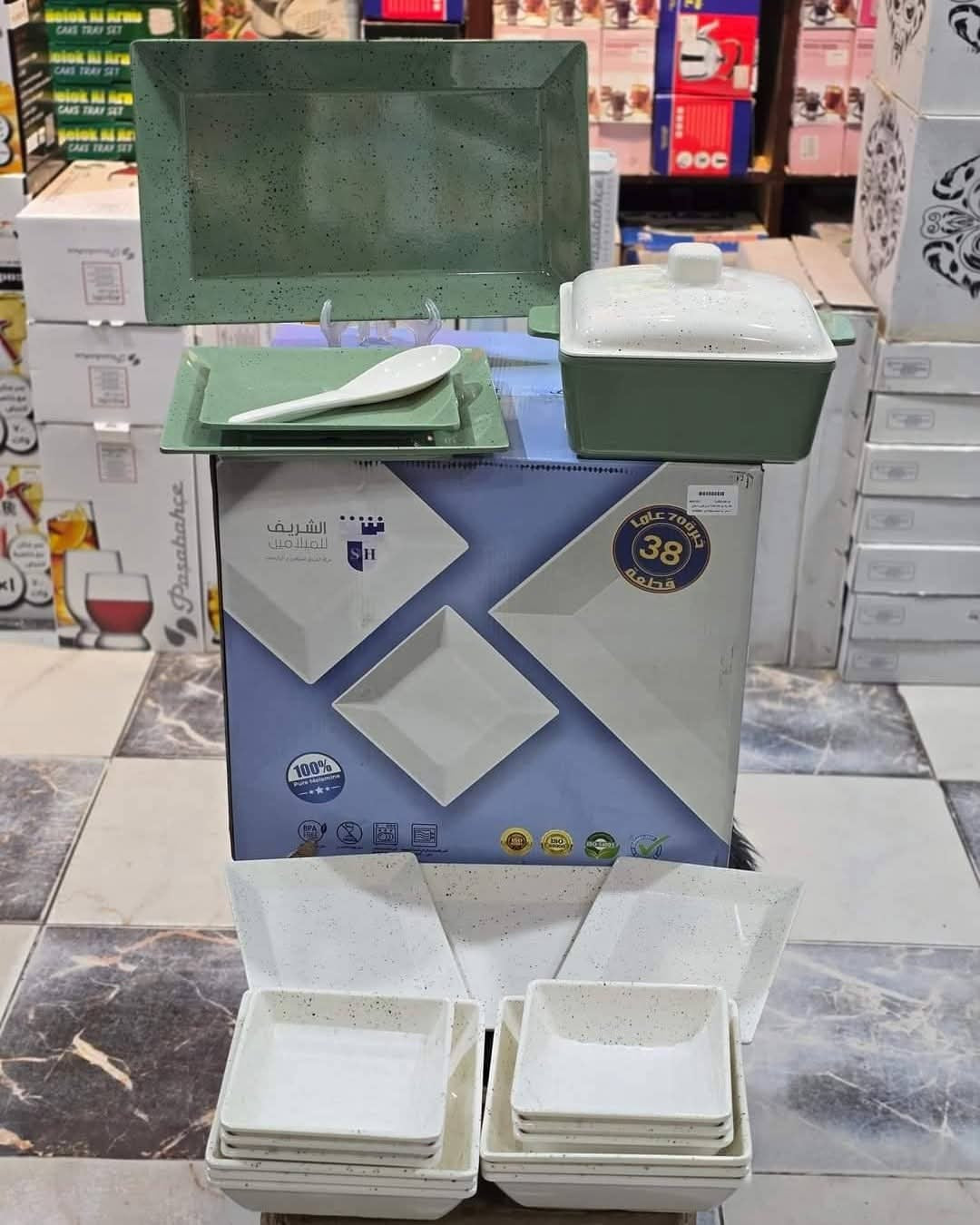 طقم ميلامين الشريف كلاسيك 38 الوان مختلفه