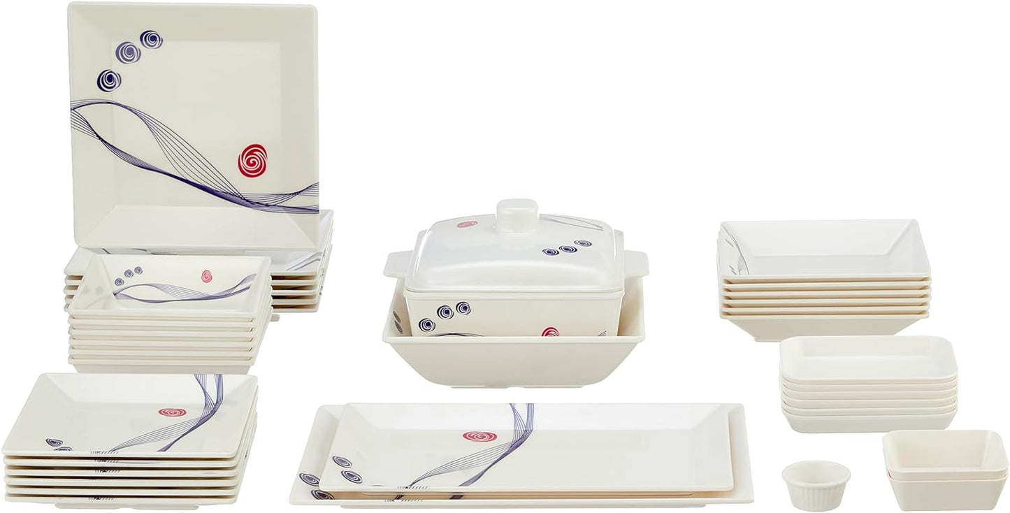 طقم عشاء ميلامين الشريف 38 قطعة - تصميم مدور