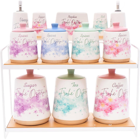 طقم توابل بورسلين 12 قطعة تركي على حامل