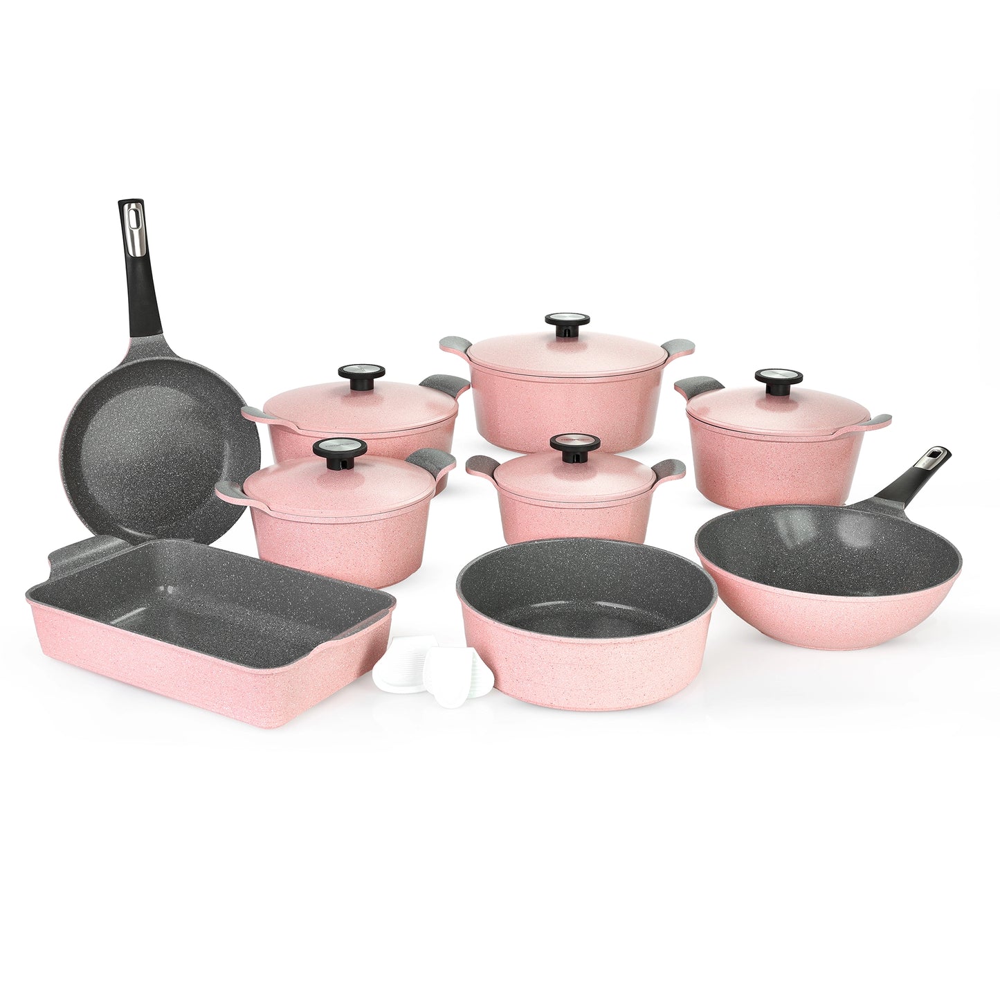 طقم جرانيت نيوفلام كوري أصلي 14 قطعة - متوفر بـ 4 ألوان (روز، وورم، جراي، أسود)