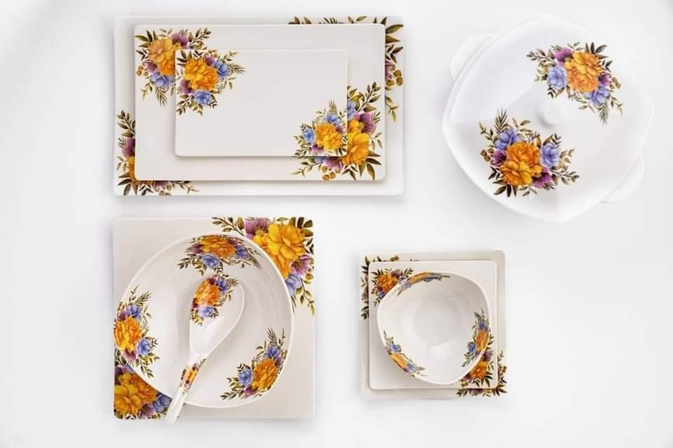 طقم عشاء ميلامين الشريف 38 قطعة - تصميم مدور