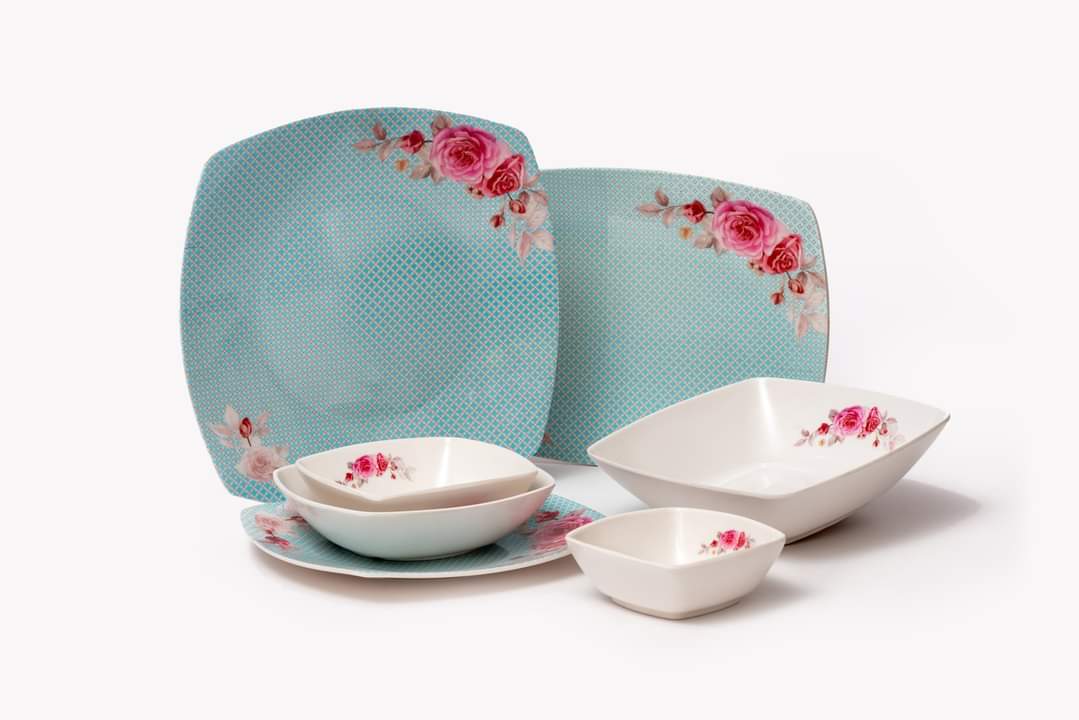 طقم عشاء ميلامين الشريف 38 قطعة - تصميم مدور