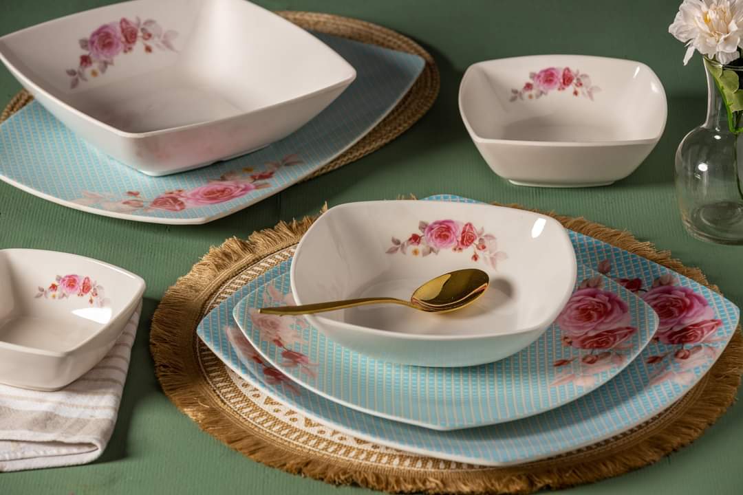 طقم عشاء ميلامين الشريف 38 قطعة - تصميم مدور