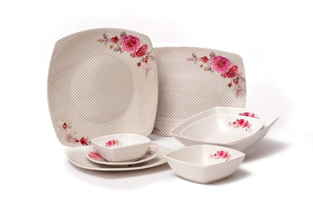 طقم عشاء ميلامين الشريف 38 قطعة - تصميم مدور