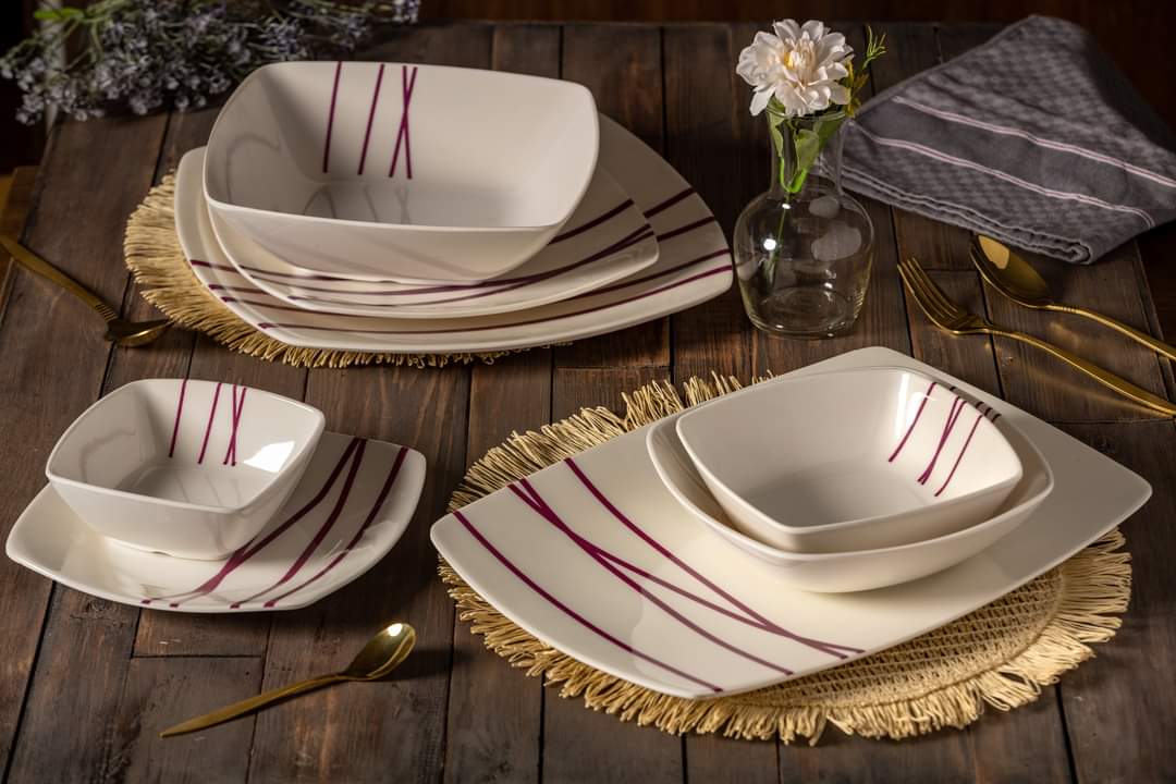 طقم عشاء ميلامين الشريف 38 قطعة - تصميم مدور