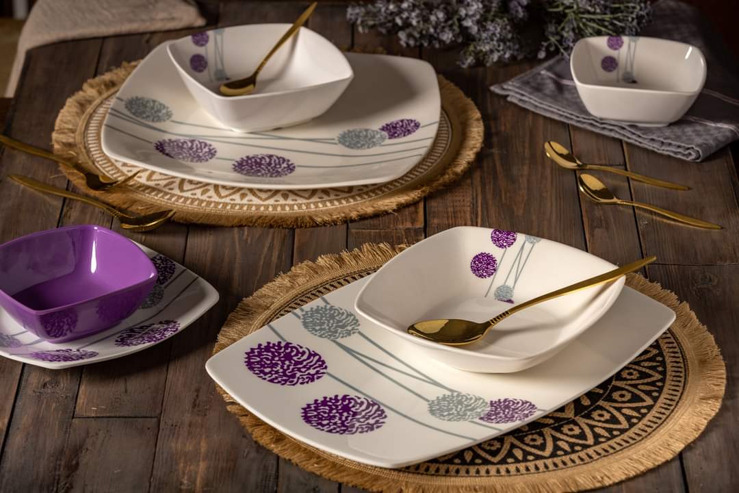 طقم عشاء ميلامين الشريف 38 قطعة - تصميم مدور