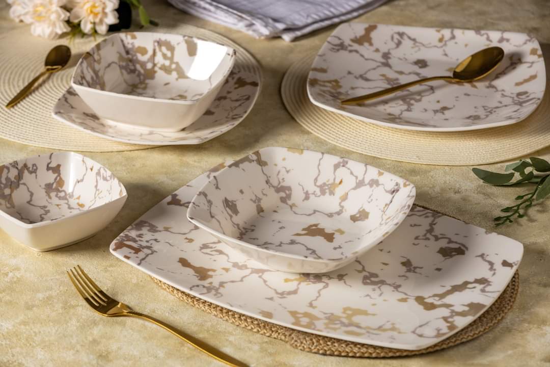 طقم عشاء ميلامين الشريف 38 قطعة - تصميم مدور