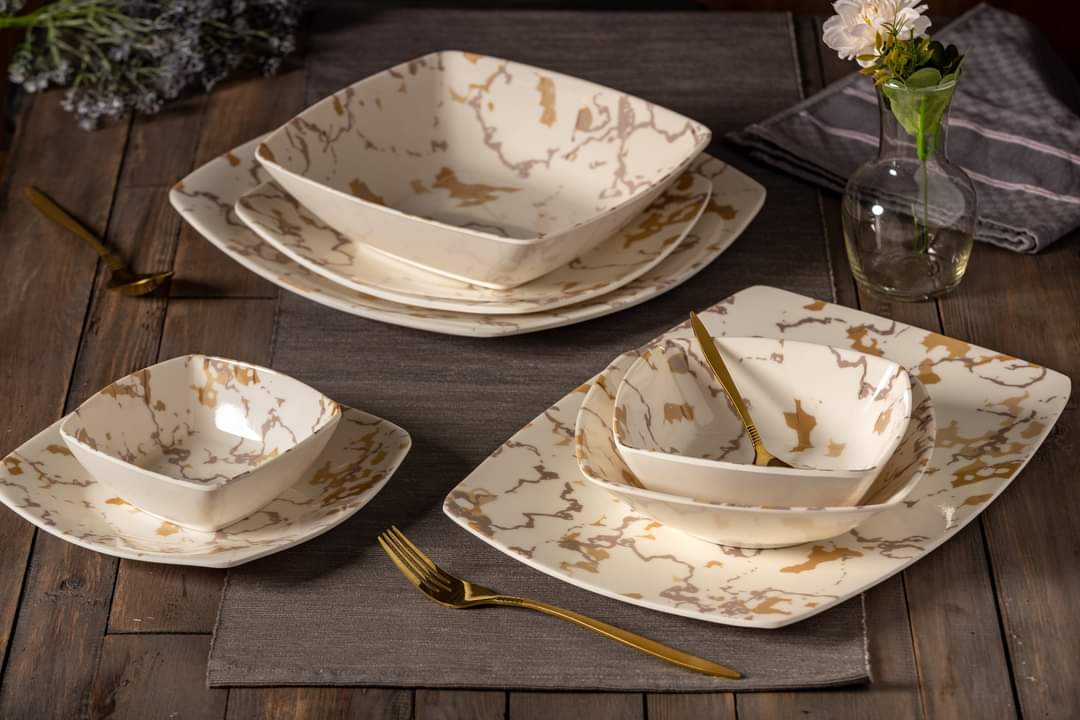 طقم عشاء ميلامين الشريف 38 قطعة - تصميم مدور