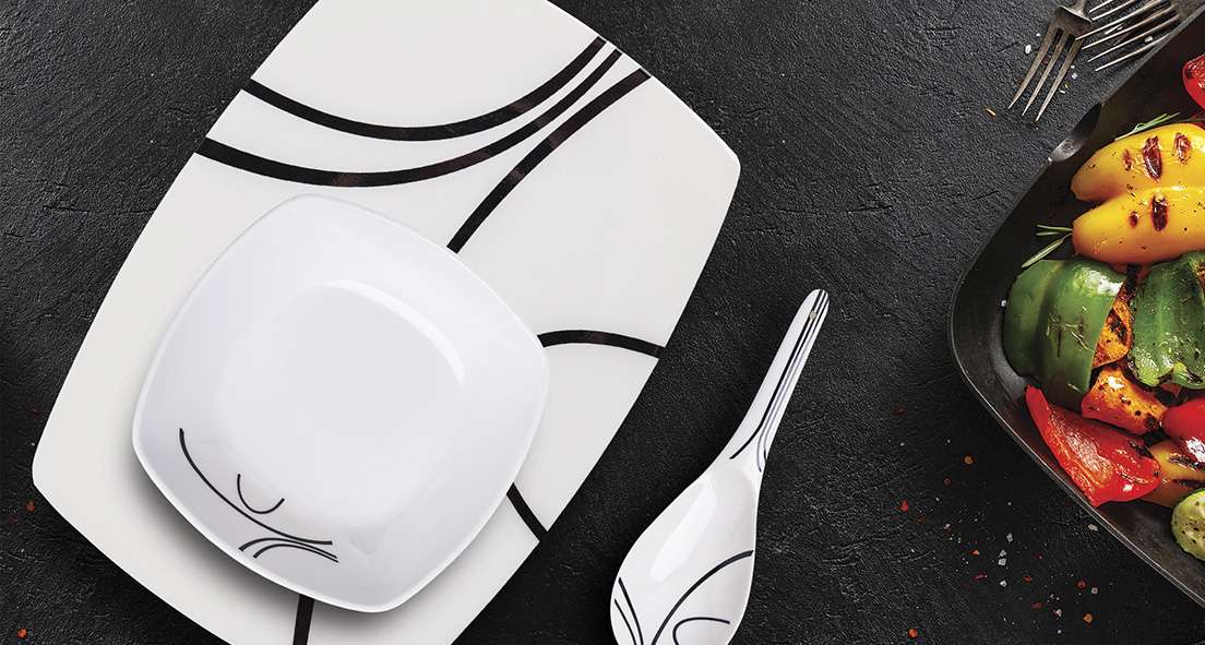 طقم عشاء ميلامين الشريف 38 قطعة - تصميم مدور